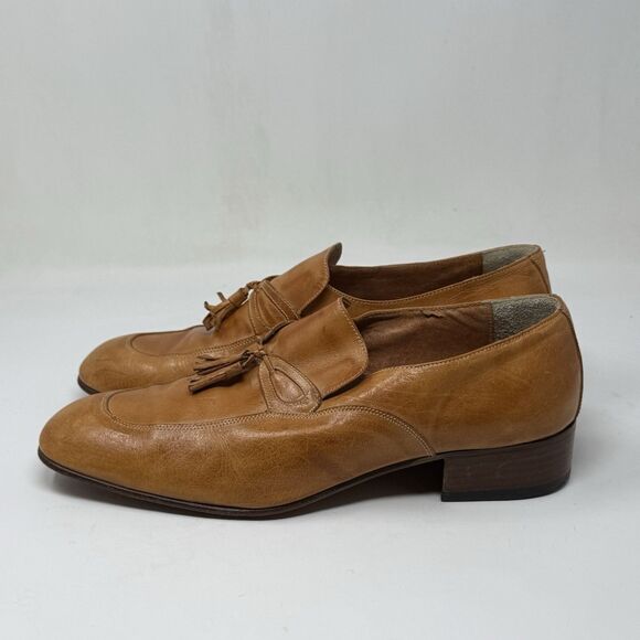 Jean Pier Clemente Loafers Mens 9.5 D Tan Brown Leather Tasseled Vintage Italy main image 5